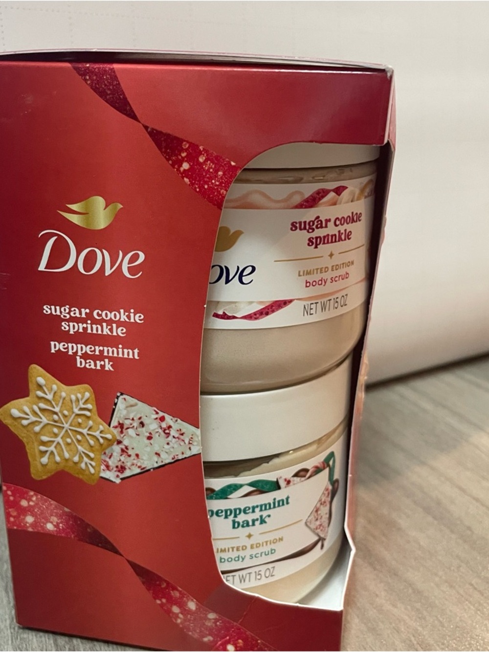 Dove Sugar Cookie Sprinkle & Peppermint Bark Body Scrub Duo - Red Packaging